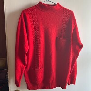 Red Cable-Detail Women's Sweater with Pockets